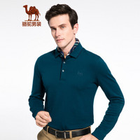骆驼（CAMEL）男装 纯色门筒领绣标长袖商务休闲青年T恤polo衫D7A024317深绿XXXL