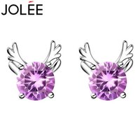 羽兰（JOLEE) 耳钉 天然紫水晶耳环日韩版时尚简约一路有你耳饰品送女友生日礼物 紫色 均码