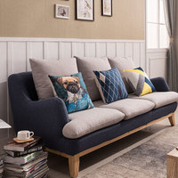 中伟美式实木沙发后现代沙发大小户型布艺沙发简约沙发客厅沙发 三人位 藏蓝色