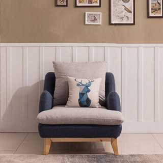 中伟美式实木沙发后现代沙发大小户型布艺沙发简约沙发客厅沙发 单人位 藏蓝色