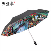天堂伞 Paradise 自开收安全自动伞三折叠黑胶防晒防紫外线晴雨伞太阳伞遮阳伞小黑伞 拱桥花房673ELCJ