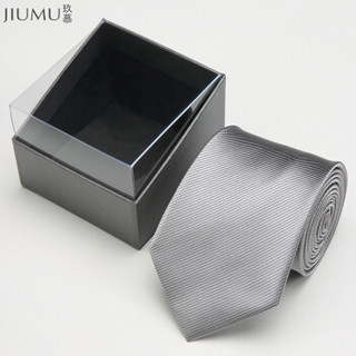 玖慕（JIUMU ）百搭男士领带上班工作面试商务正装西装纯色领带婚礼新郎领带礼盒装 TJ003银色