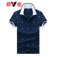 雅鹿 polo衫男 2019夏季新品商务休闲修身男士半袖翻领t恤上衣男 LZ-LP21 深蓝 2XL