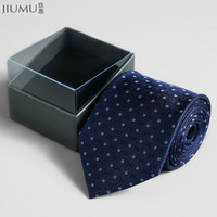 玖慕（JIUMU ）真丝男士领带上班工作面试商务正装西装领带婚礼新郎领带礼盒装 TJ001蓝色方格