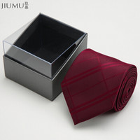 玖慕（JIUMU ）百搭男士领带上班工作面试商务正装西装条纹领带婚礼新郎领带礼盒装 TJ005红色