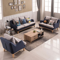 中伟美式实木沙发后现代沙发大小户型布艺沙发简约沙发组合客厅沙发3+2+1 藏蓝色