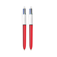 BIC比克 4色闪亮圆珠笔PenBeat（1.0mm黑蓝红绿-红杆）法国进口文具 学生办公圆珠笔