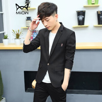 猫人(MiiOW)男士西服休闲时尚百搭纯色单西便服外套QT815A-632黑色M