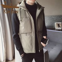 金盾（KIN DON）马甲 男新款修身纯色连帽青年男士连帽休闲棉衣马甲外套 A482-2301 军绿色 M