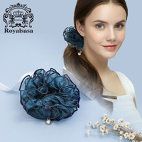 Royal sasa发圈发饰花朵手工发绳扎头发马尾发圈皮筋头饰品 蓝绿色
