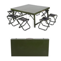 德艾特 多功能野战折叠餐桌椅铁材质马扎便携式手提桌椅绿色户外野营餐桌 1.2米X1.2米桌子+10个马扎