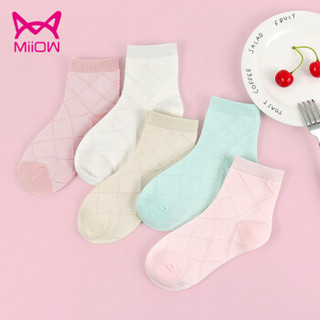 猫人（MiiOW）女童棉袜四季款中大童条纹数字儿童中筒袜子5双装 混色5双装（1002） M（4-7岁）