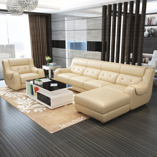 A家家具 沙发 头层牛皮组合沙发 现代简约客厅真皮沙发（四色可选 留言客服）三人位+中位+左贵妃位 XXG202