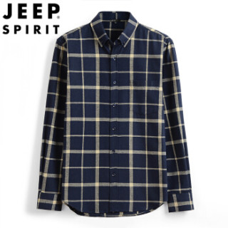 吉普(JEEP)长袖衬衫男2019春季新款格子商务休闲衬衣CS107JEEP 藏青色 L