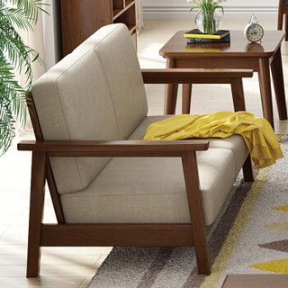 摩高空间北欧实木沙发组合现代简约客厅家具沙发-双人位胡桃色TB02