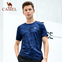 骆驼（CAMEL）健身服男子短袖跑步上衣瑜伽运动T恤宽松吸汗透干衣  T9S2X6105 墨蓝 M
