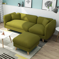 摩高空间北欧布艺沙发现代简约客厅家具可拆洗赖人沙发日式小户型三人位沙发+脚踏-绿色
