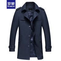 罗蒙 ROMON 风衣男2019春季新品男士翻领中长款单排扣商务休闲风衣外套LM8WWT1006 藏青 3XL