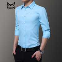 猫人（MiiOW）衬衫2019春季新款男士商务休闲简约纯色大码长袖衬衣A180-5618A浅蓝2XL