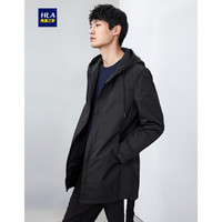 HLA海澜之家风衣男2019春季新品纯色带帽长款防风外套HWFAD1R005A黑色(05)170/88A(48) cz