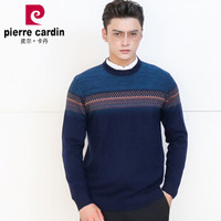 皮尔卡丹羊毛衫男套头圆领春季长袖针织衫混色加厚保暖纯羊毛毛衣蓝色-M D21TM8108
