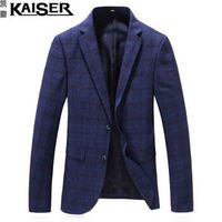 凯撒（KAISER）西服 男2019春季新款商务休闲格子外套修身单西服上衣便服 D216-9801 蓝色 4XL