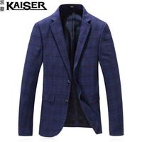 凯撒(KAISER)西服 男2019春季新款商务休闲格子外套修身单西服上衣便服 D216-9801 蓝色 XL
