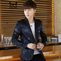 猫人(MiiOW)男士西服休闲时尚花色单西便服外套A348-X851黑色XL