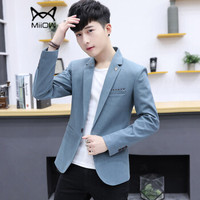 猫人(MiiOW)男士西服休闲时尚百搭纯色单西便服外套QT815A-1805灰绿色XL