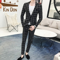 金盾（KIN DON）西服 春季新款格子休闲社会小西服 A328 -1903 黑色 M