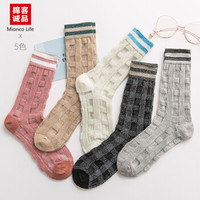 棉客诚品袜子女玻璃丝袜水晶袜透明卡丝格子中筒女士袜子春夏潮流韩版日系休闲女长袜SG049 5色混色