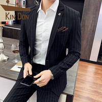 金盾（KIN DON）西服 男2019春季新款条纹西服韩版修身小西装商务职业正装婚礼服A455-LJT9872 黑色 XL