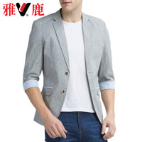 雅鹿 西服男士 时尚休闲七分袖单小西服青年潮流商务修身西装外套男 BS-8790002 浅灰 165