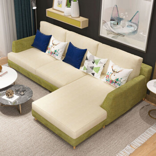 沃变 沙发 可拆洗细麻布艺沙发实木框架沙发大小户型客厅家具 三人+左贵妃 免费送装浅绿色1705-3