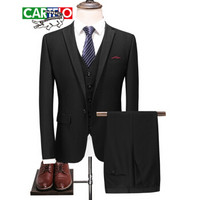 卡帝乐鳄鱼（CARTELO）西服套装 男士商务休闲正装礼服三件套D216-6655黑色XL