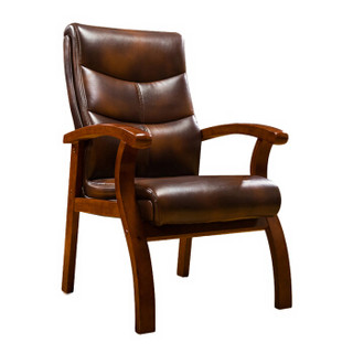 欧宝美办公椅老板椅实木四角麻将椅会议椅棕色