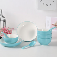 瓷时尚陶瓷餐具简约北欧风情碗碟套装家用10头餐具套装（蓝色）礼盒装