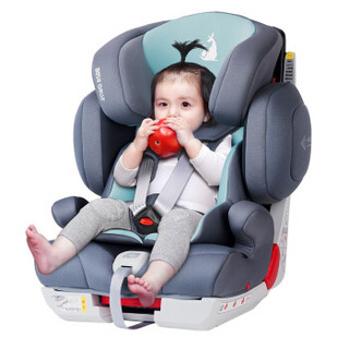 袋鼠爸爸汽车儿童安全座椅9个月-12岁ISOFIX软接口 猩星队长 三档倾斜可调 加厚防撞侧翼（薄荷绿）