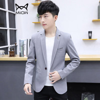 猫人(MiiOW)男士西服休闲时尚百搭纯色单西便服外套QT815A-1805灰色L