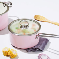 佳佰 天然矿物珐琅瓷釉不锈钢奶锅汤锅炖锅 燃气灶电磁炉烤箱 18CM 2.4L 樱花粉