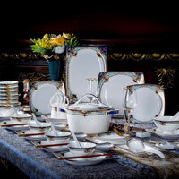 卢米 景德镇骨瓷餐具套装碗盘高档碗碟套装 家用组合欧式陶瓷碗 60头蓝色多瑙河