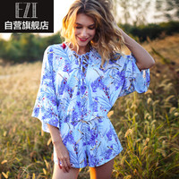 弈姿泳衣 女 保守裙式连体大码游泳衣 气质度假休闲温泉泳衣 EZI18W241 白底兰花 S