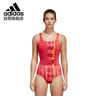 阿迪达斯 adidas 女士泳衣专业训练有效抗氯全身印花时尚性感 CY6038 红色 A/XL