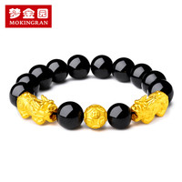 梦金园 黄金转运珠 3D硬金招财貔貅手链男士 足金999黑玛瑙手串 双貔貅+铜钱珠 约4.4-4.5克