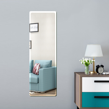 HK STAR 华恺之星 穿衣镜 现代简约 无框圆角斜边墙贴镜 银色 玻璃 150