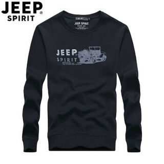 吉普 JEEP 长袖T恤男 2019春季新款男士圆领套头卫衣打底衫男装上衣印花体恤 LS15004 黑色 2XL