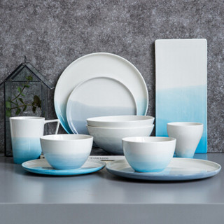 亿嘉IJARL 北欧创意简约家用碗碟盘陶瓷餐具套装 阿尔卑斯系列12件套渐变蓝
