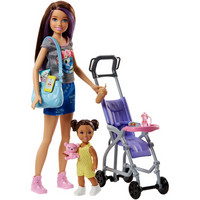 芭比 Barbie 女孩芭比娃娃玩具 芭比之小小育婴师推车组合 FJB00