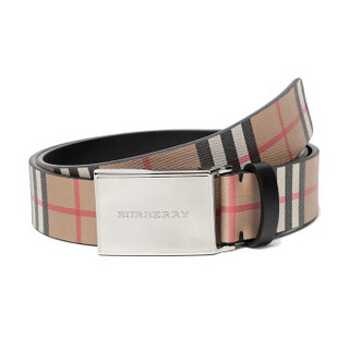 BURBERRY 巴宝莉 男款黑色Vintage格纹皮质板扣式皮带腰带 40773981 85cm