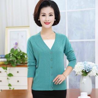 妈妈装韩版时尚纯色v领长袖针织开衫外套gzjxndyed5024gb鸭蛋绿125